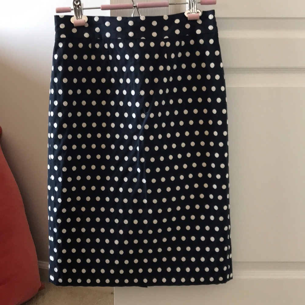 Navy blue polka dot pencil skirt 'tall'